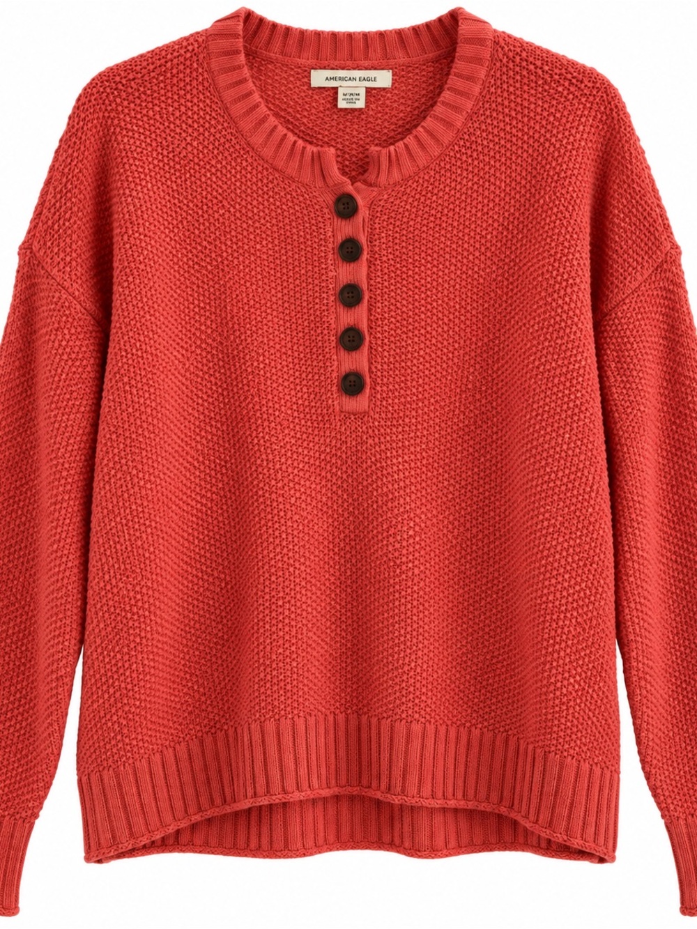 American Eagle Coral Henley Knit Sweater Size M
